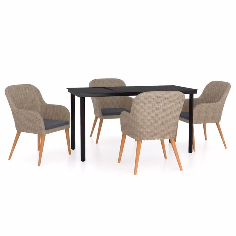 Set da Pranzo da Giardino 5 pz con Cuscini Marrone