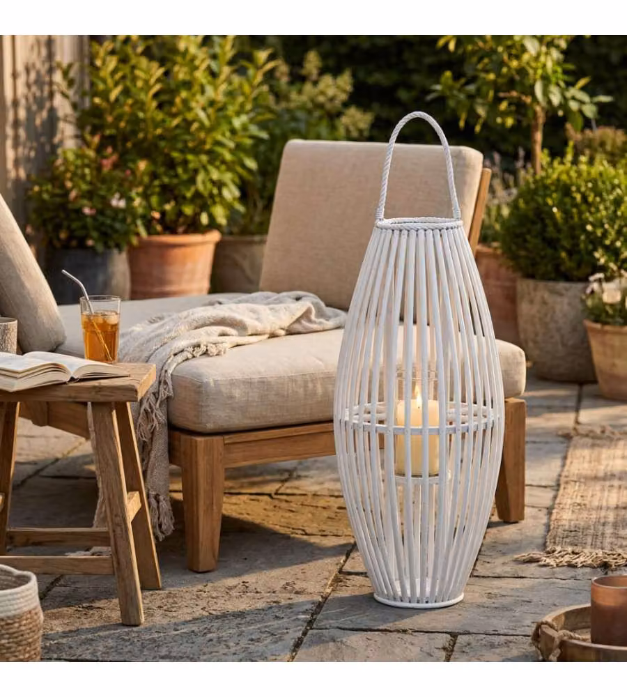 Cosma Lanterna Gisele Bianco in Vimini e Vetro diam. 39x90 cm