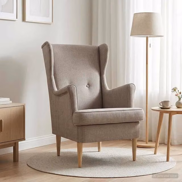 Poltroncina ARES beige con braccioli e struttura in metallo per soggiorno o camera da letto L: 79 cm, P: 45 cm, H: 65 cm