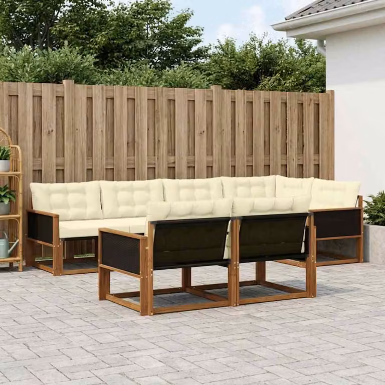 Set di divani da esterno vidaXL 7 pz in legno di acacia con cuscini beige e marrone a forma di U