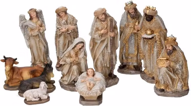 Set di Presepe Vacchetti in Resina Oro, 11 Pezzi, Altezza: 20 cm