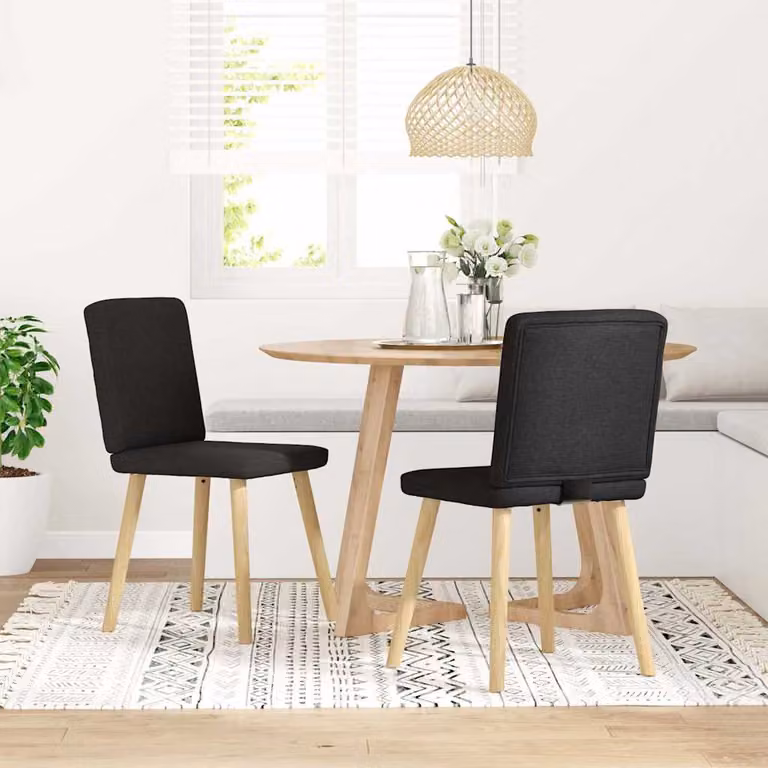 Set di 2 sedie da pranzo vidaXL in tessuto nero con struttura in legno e metallo per cucina e soggiorno
