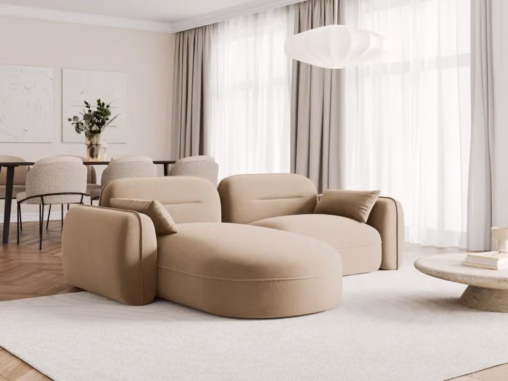 Divano angolare modulare Sydney Cosmopolitan Design a 3 posti in velluto color sabbia con orientamento sinistro L/P/H: 230 x 70 x 86 cm – 2