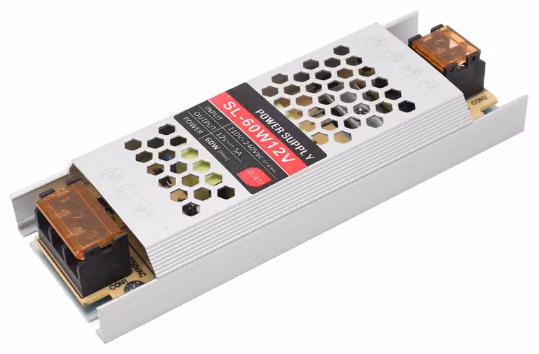 Alimentatore LED, ultrasottile, a striscia, involucro in lega di alluminio, trasformatore 12 V, 5 A, 60 W