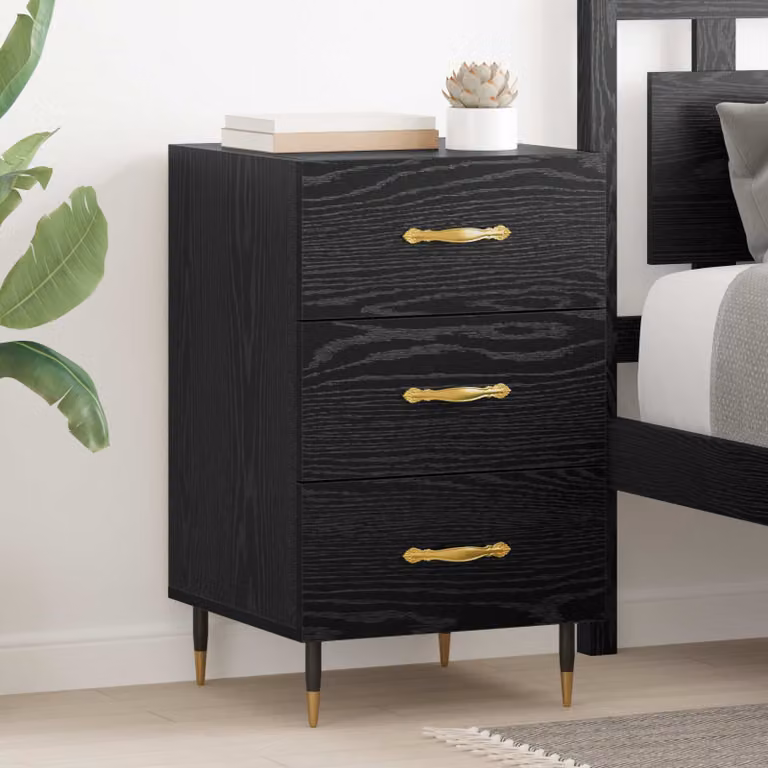 Armadio da Notte Moderno vidaXL in MDF e Metallo, Nero e Oro, L 40 cm x P 40 cm x H 66 cm