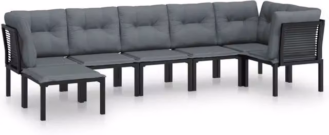 Set Salotto da Giardino 7 pz | Set di Mobili da Esterno Nero e Grigio in Polyrattan