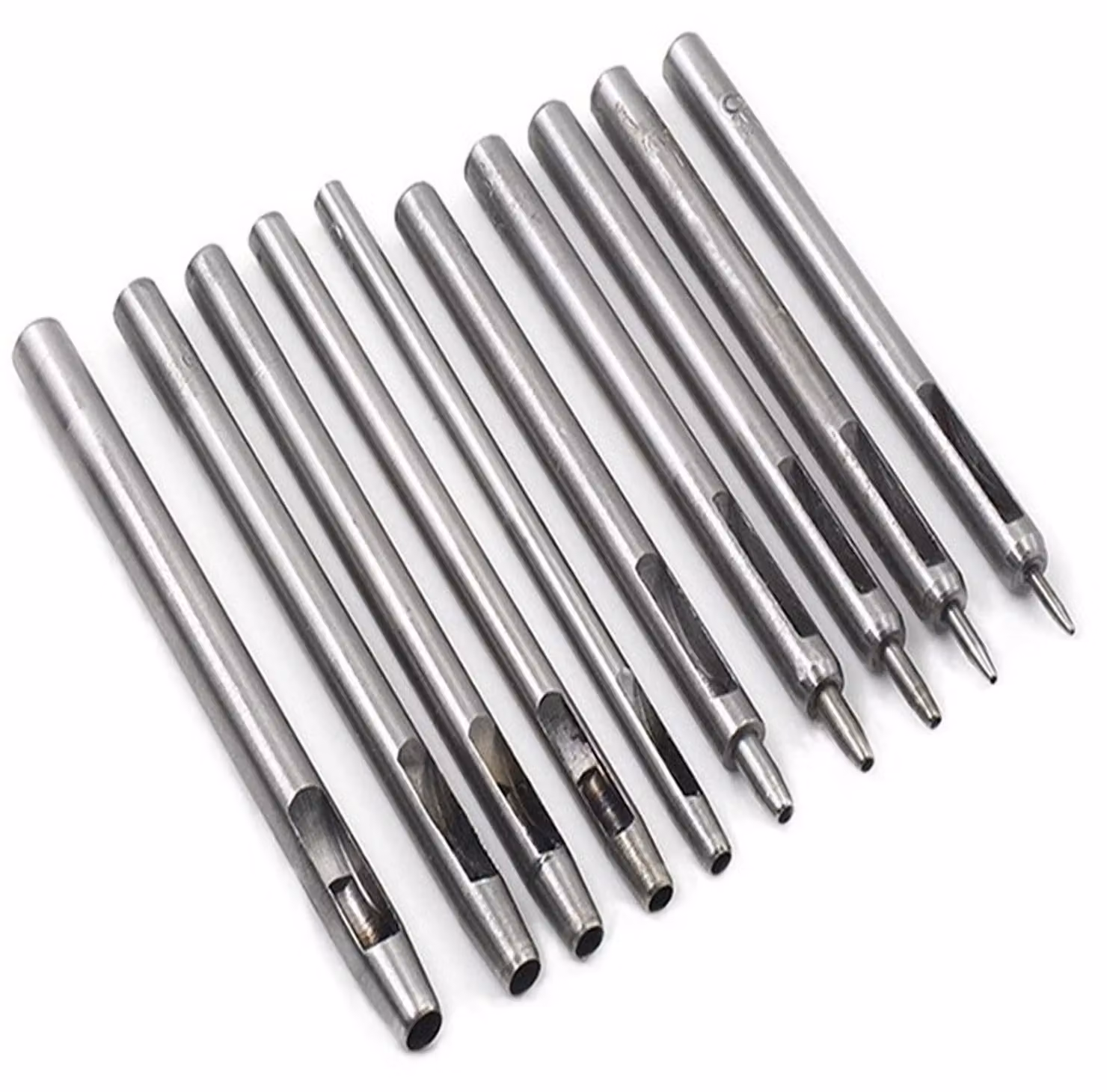 Set di strumenti per forare la pelle, 10 pezzi, punzoni per fori da 0,5 a 5 mm, Acciaio al carbonio