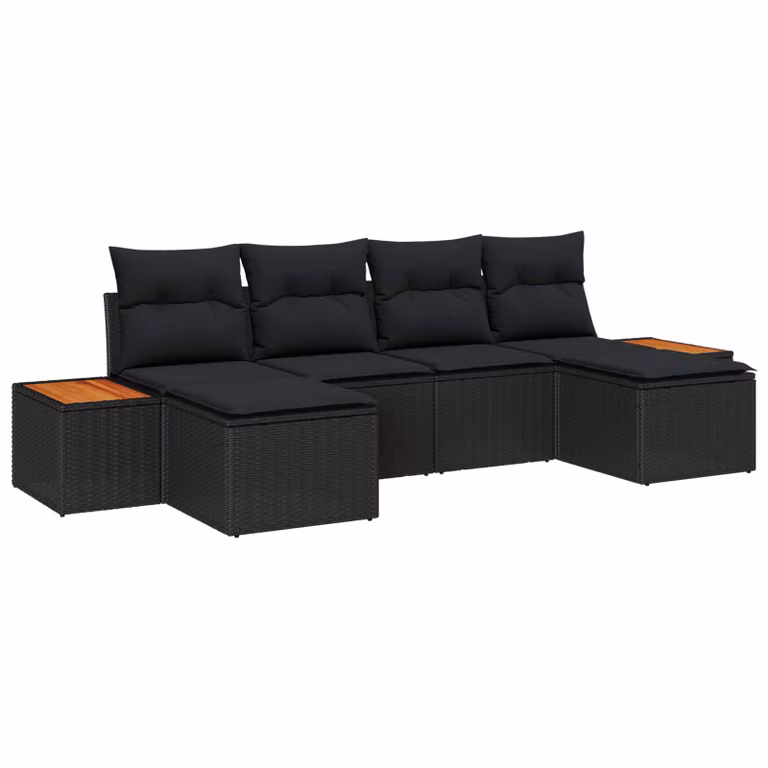 Set Divano da Giardino a L vidaXL in Polyrattan Nero con Cuscini e Struttura in Acciaio Verniciato a Polvere, 6 Pezzi