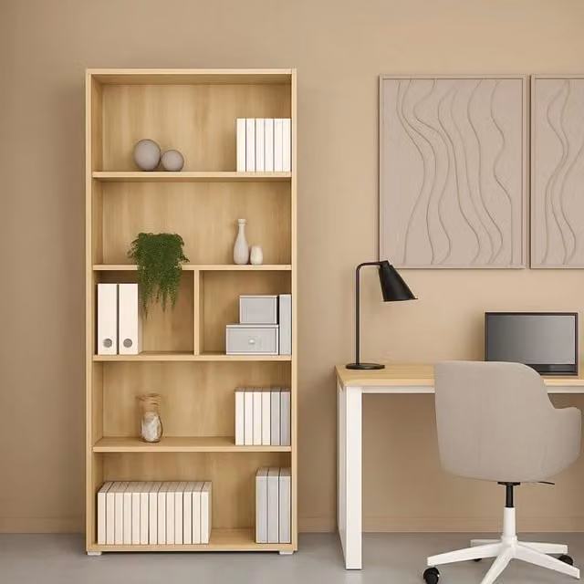 Libreria Moderna DMORA in Rovere, Mobile Scaffale per Soggiorno e Ufficio, L 80 cm x P 34,3 cm x H 204,7 cm