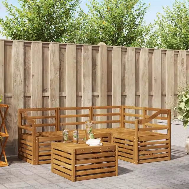 Set di divani da esterno 5 pz Naturale Poliestere 3374784
