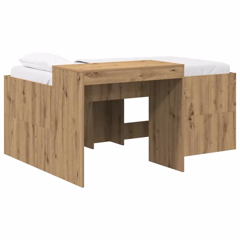 Letto singolo rialzato per bambini vidaXL con scrivania e cassetti, colore rovere, L: 200 cm, P: 120 cm, H: 163 cm – 2