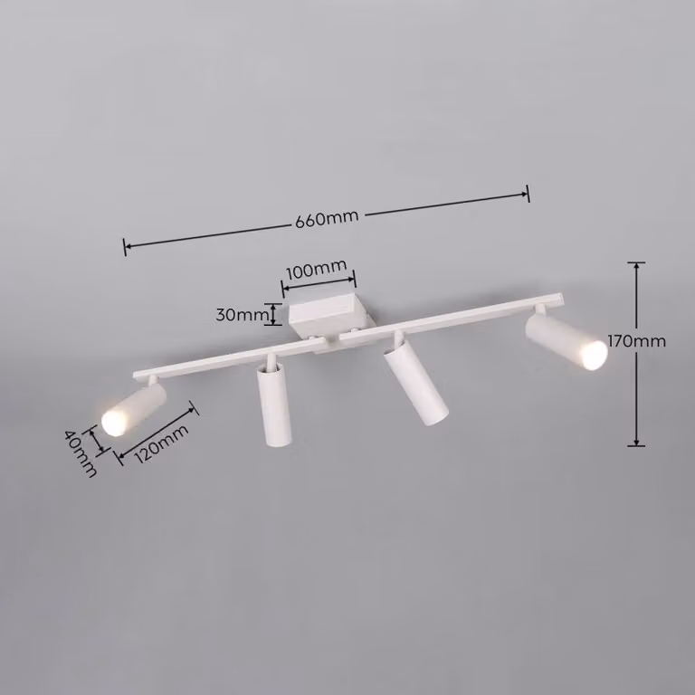 Trio Lighting Faretto da soffitto Dara, lunghezza 66 cm, grigio, metallo, a 4 luci. Dara, Alluminio / Grigio / Zincato, Soggiorno / Sala da pranzo, Metallo, Moderno, Downlight