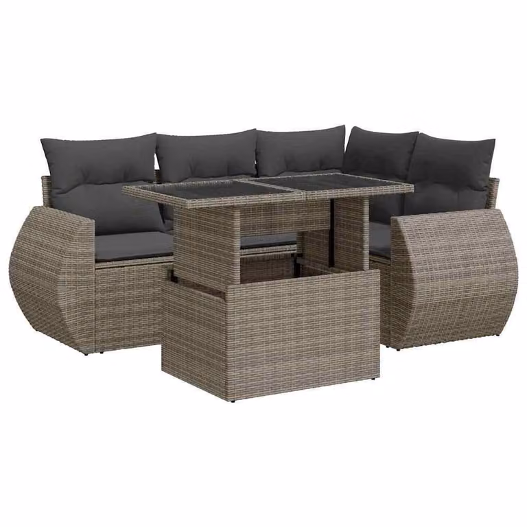 Set Divano da Giardino 5 pz con Cuscini Grigio in Polyrattan