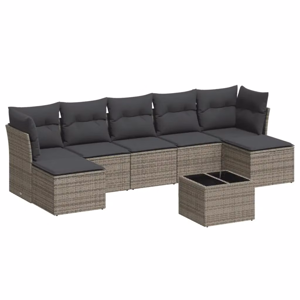 vidaXL Set Divano da Giardino 8 pz in Polyrattan Grigio con Cuscini e Tavolino – 2