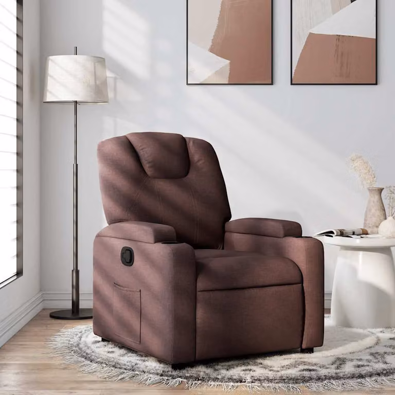vidaXL Poltrona Reclinabile Relax in Tessuto Marrone con Braccioli e Funzione Auto-Return
