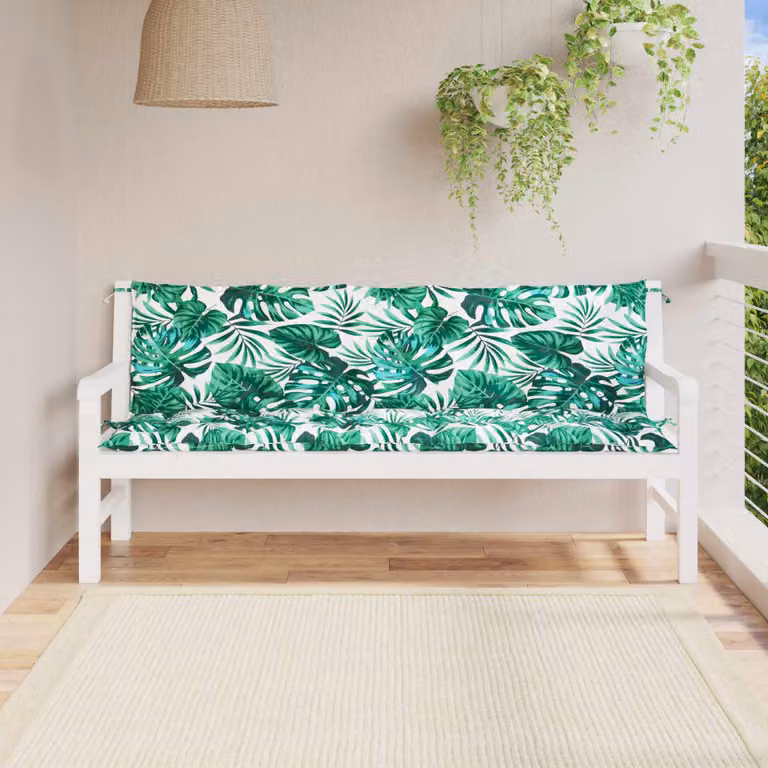 Set di 2 cuscini per panca da giardino vidaXL con motivo a foglie, colore verde, in tessuto Oxford impermeabile e traspirante, L 180 cm x P 50 cm x H 7 cm