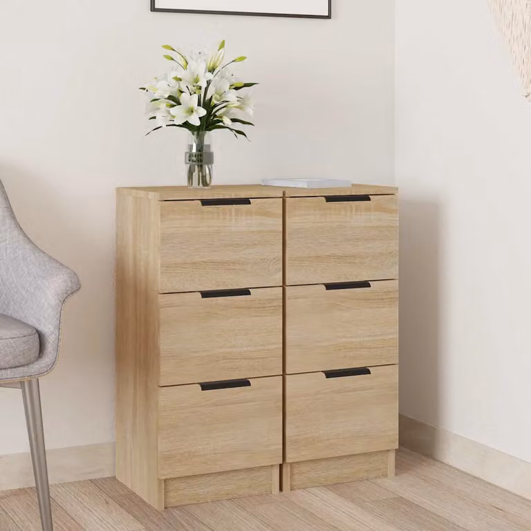 Set di 2 credenze moderne vidaXL in legno multistrato e MDF, colore rovere sonoma, L/P/H: 30 x 30 x 70 cm