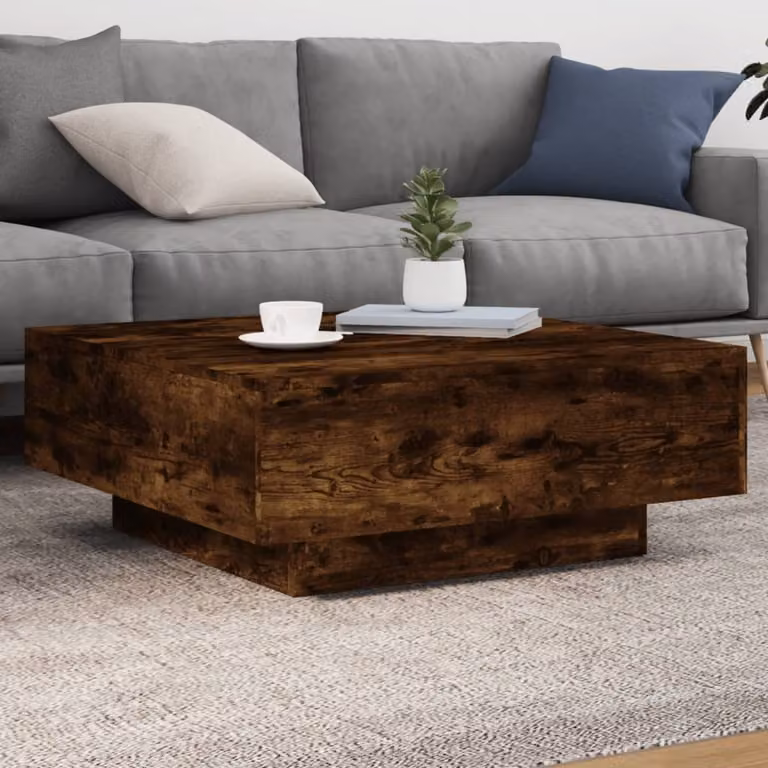Tavolino da salotto moderno vidaXL in legno color rovere marrone, L 80 x P 80 x H 31 cm