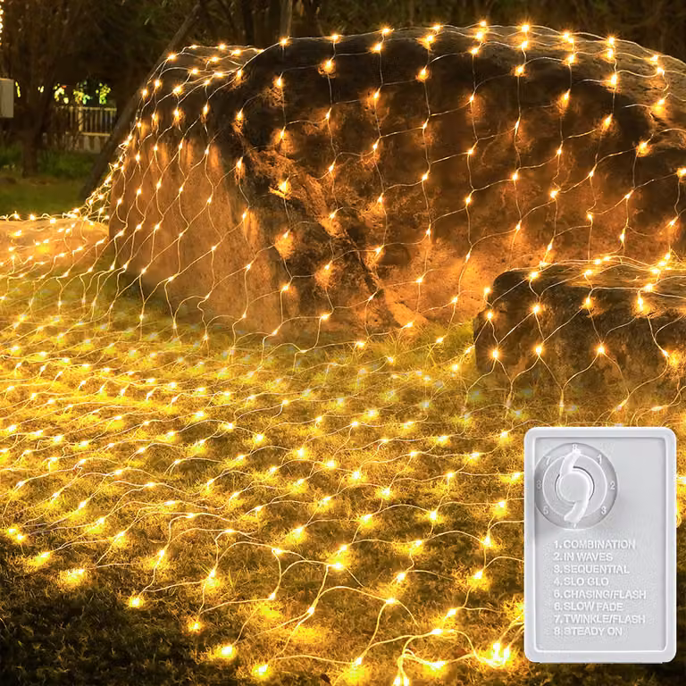 Rete luminosa 3X2m 320Leds bianco caldo LED luci fata rete luce tenda elettricità 8 modalità di luce funzione di memoria festa di Natale giardino camera balcone decorazione