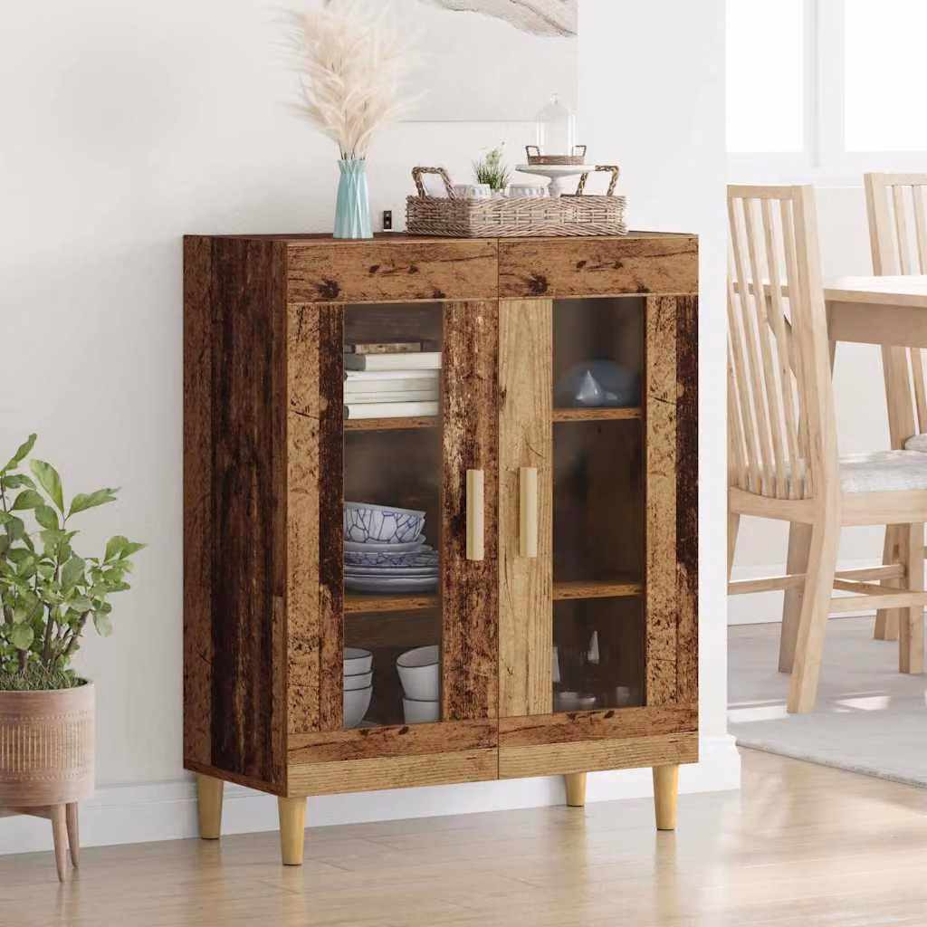Credenza moderna vidaXL in legno ingegnerizzato e vetro, colore beige e marrone, L: 69,5 cm, P: 34 cm, H: 90 cm