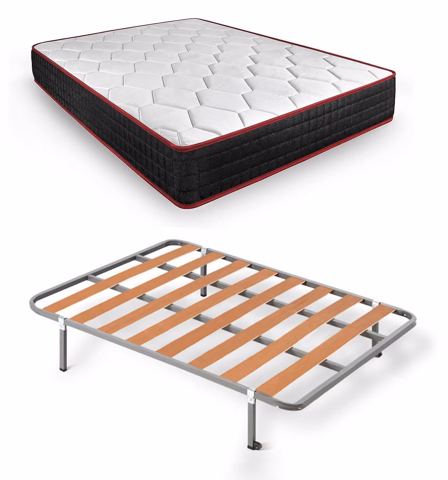 Letto completo 135x190 cm, completo di rete a doghe e materasso in memory foam