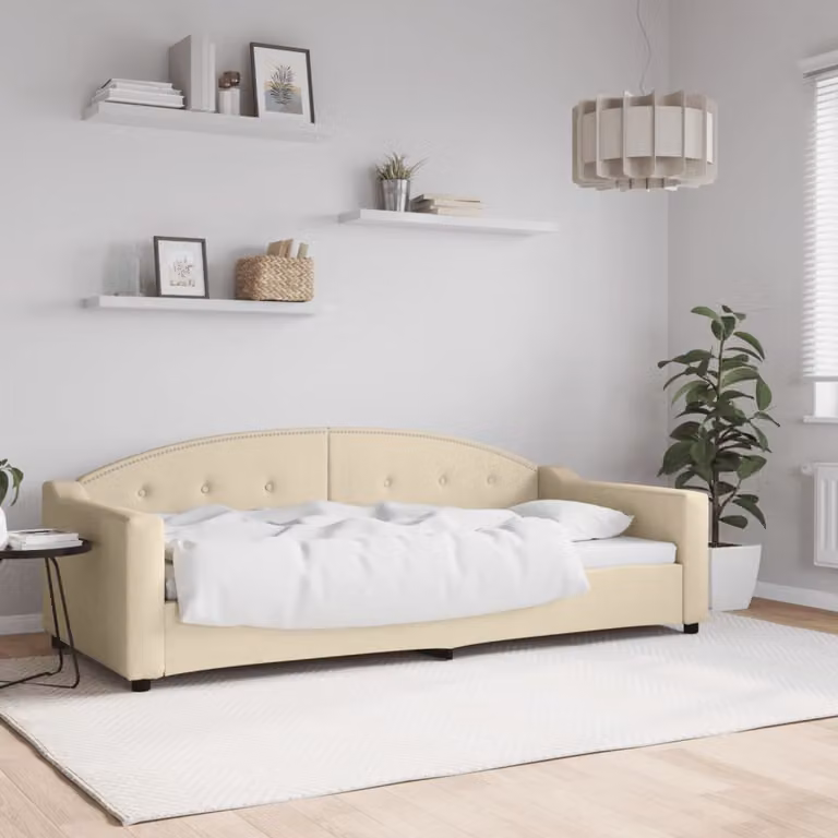 Letto da giorno vidaXL in tessuto beige con struttura in legno e metallo L/P/H: 223 x 90 x 75 cm