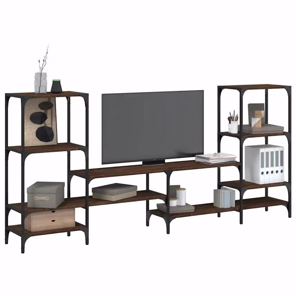 Mobile TV in legno multistrato e metallo stile industrial, colore rovere marrone, L: 206,5 cm, P: 28,5 cm, H: 95 cm – 2