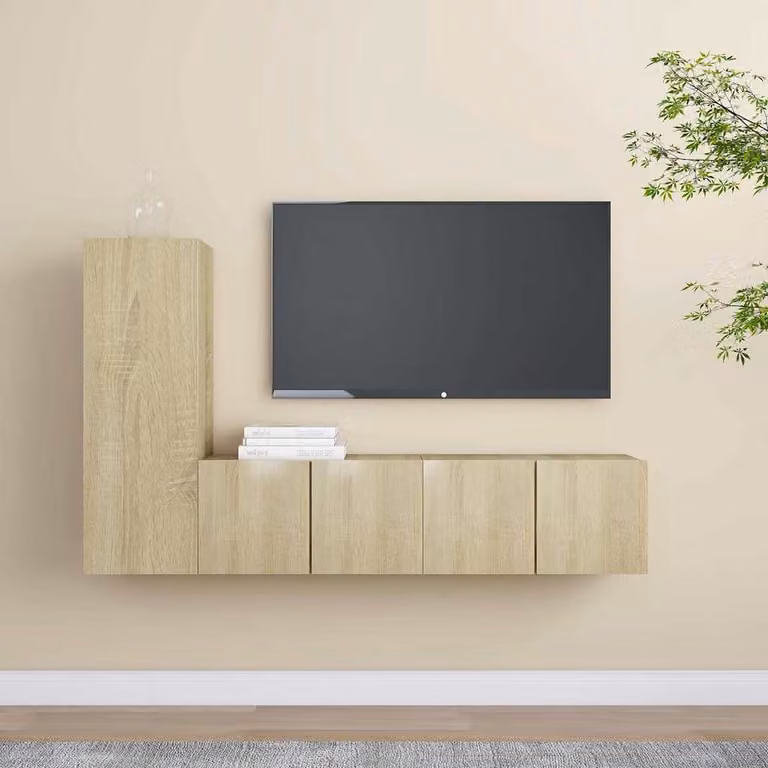 Set di mobili porta TV 3 pezzi vidaXL in legno Rovere Sonoma, design minimalista da parete per soggiorno, colore marrone/beige, L: 90,0 cm, P: 30,0 cm, H: 60,0 cm