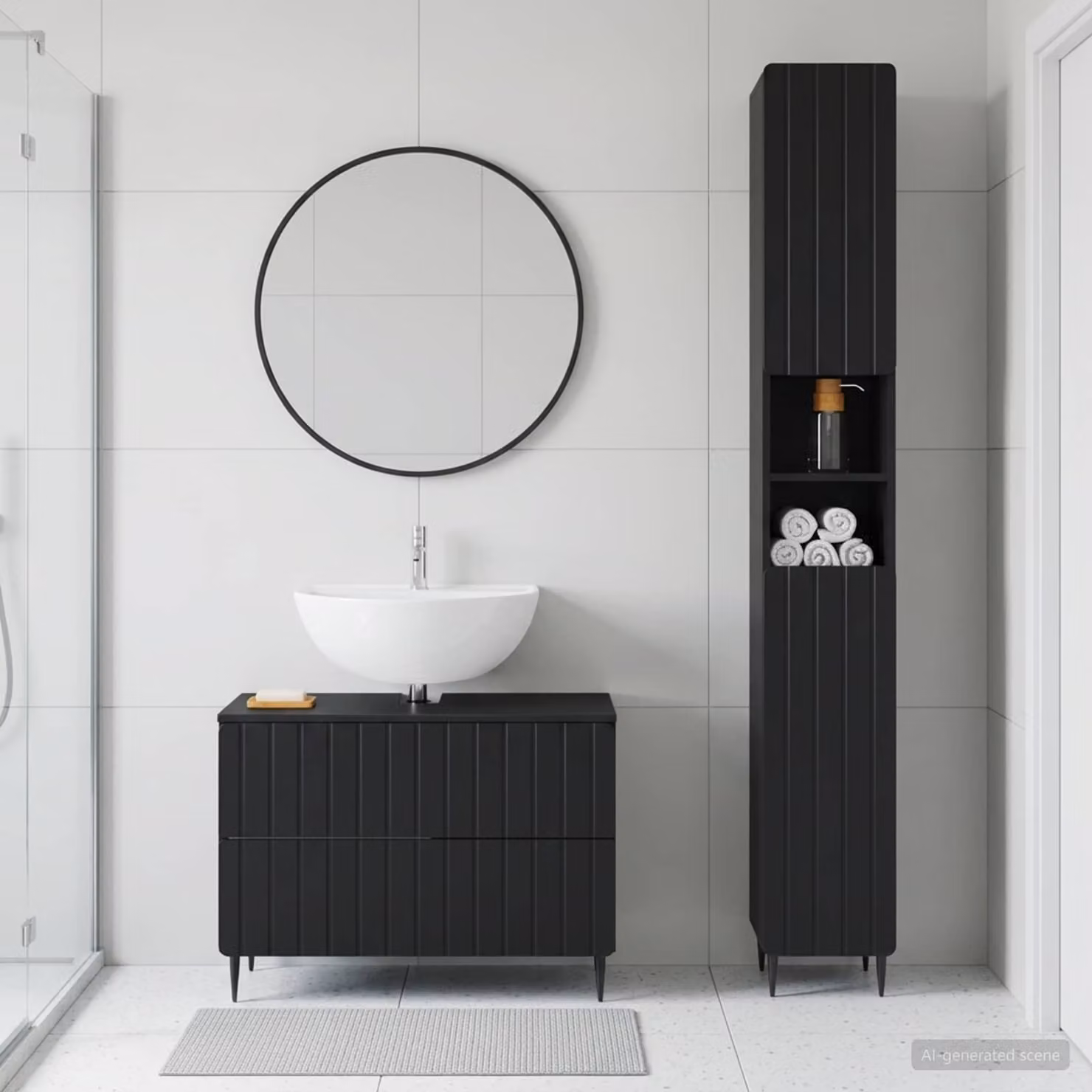 Set di mobili da bagno vidaXL ZWOLLE composto da 2 pezzi, colore nero opaco, con mobile sottolavabo e pensile moderno in MDF