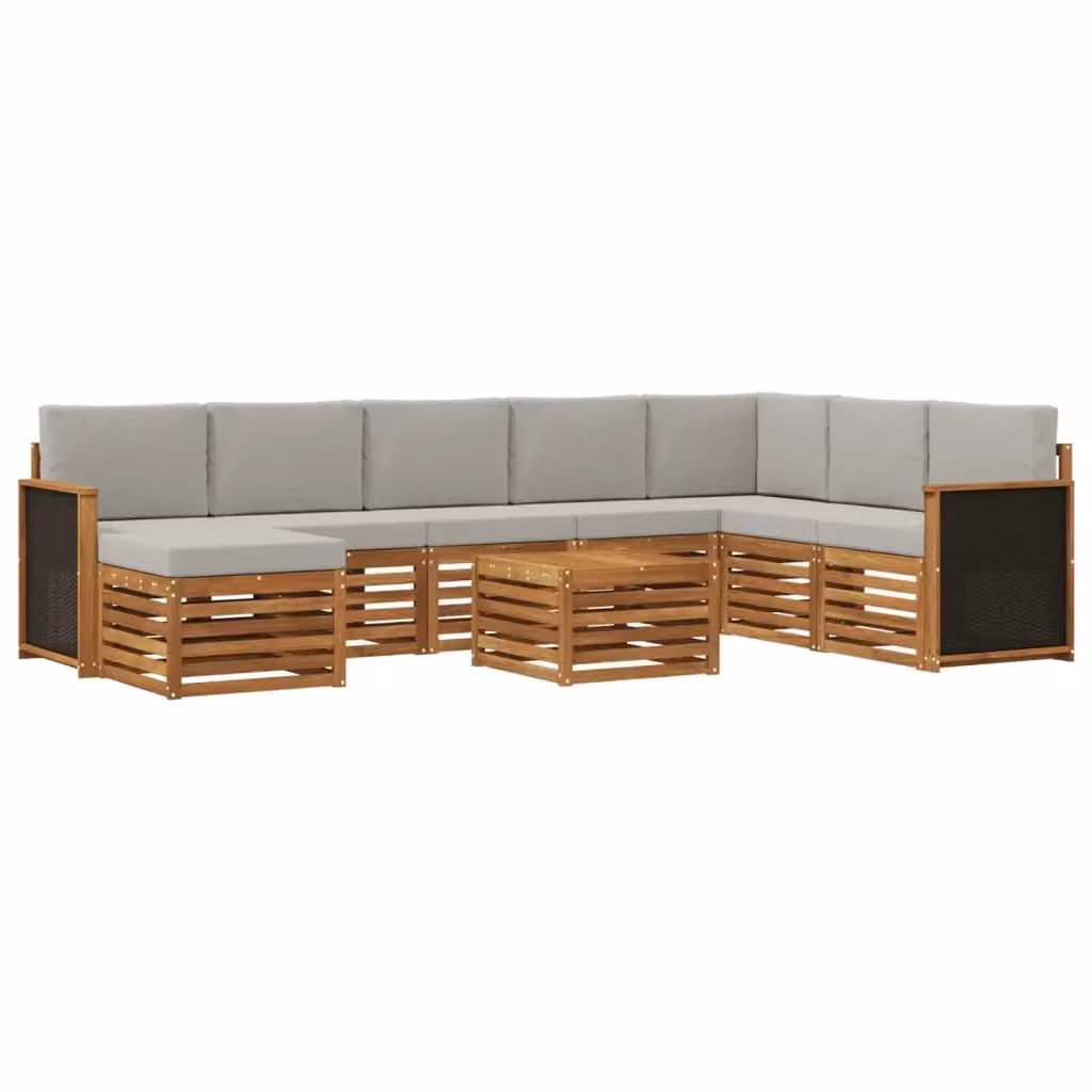 Set di divani da esterno vidaXL a forma di L composto da 7 pezzi in legno di acacia con cuscini inclusi, colore beige e grigio – 2