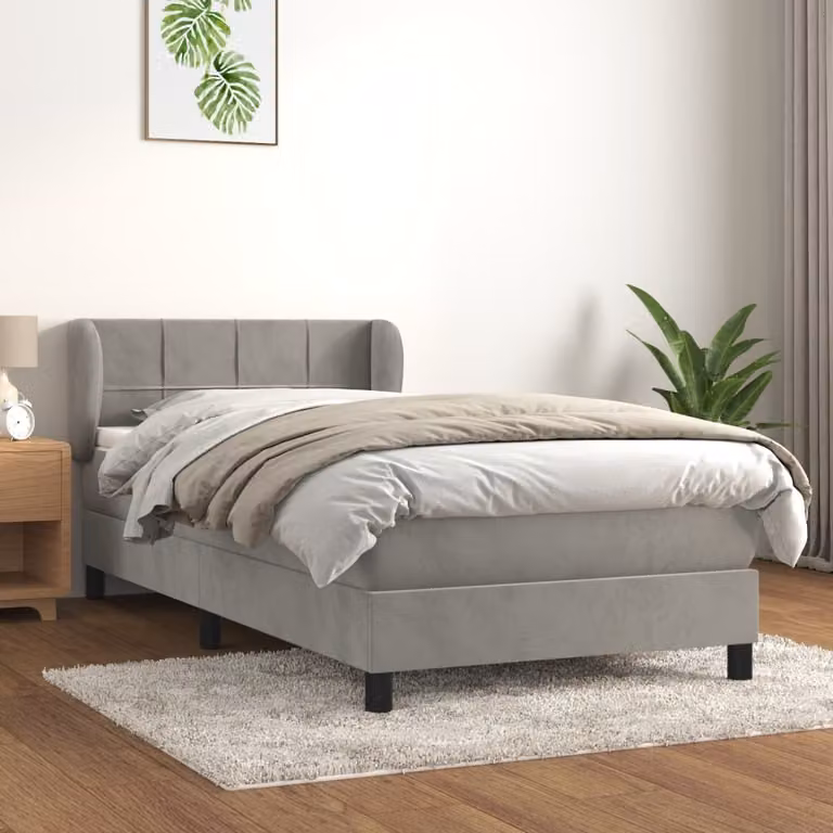 The Living Store Letto a molle con materasso grigio chiaro 100x200 cm in velluto