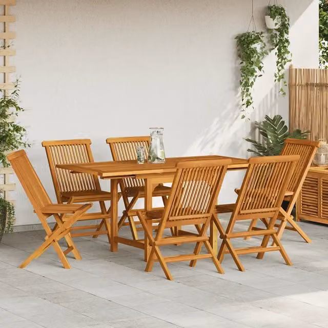 Set da pranzo da giardino vidaXL in legno di teak marrone, composto da 7 pezzi con tavolo rettangolare estensibile – 1