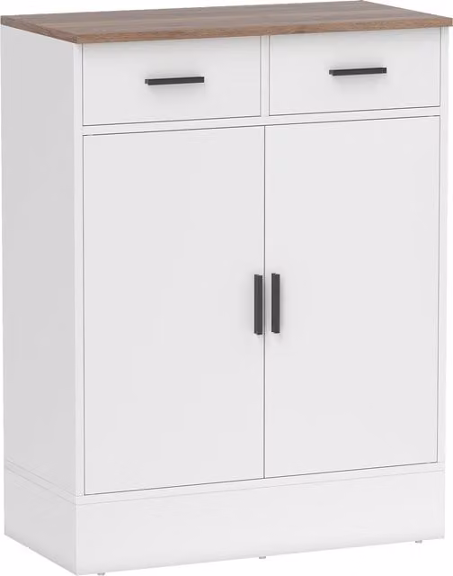 Credenza Moderna HOMCOM con 2 Cassetti e 2 Ante, Ripiano Interno Regolabile, Bianco e Legno