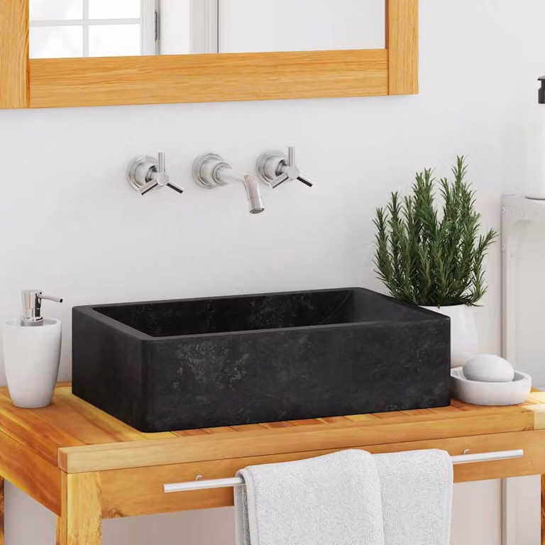 Lavello in pietra naturale rettangolare vidaXL in marmo lucido nero L/P/H: 45 x 30 x 12 cm