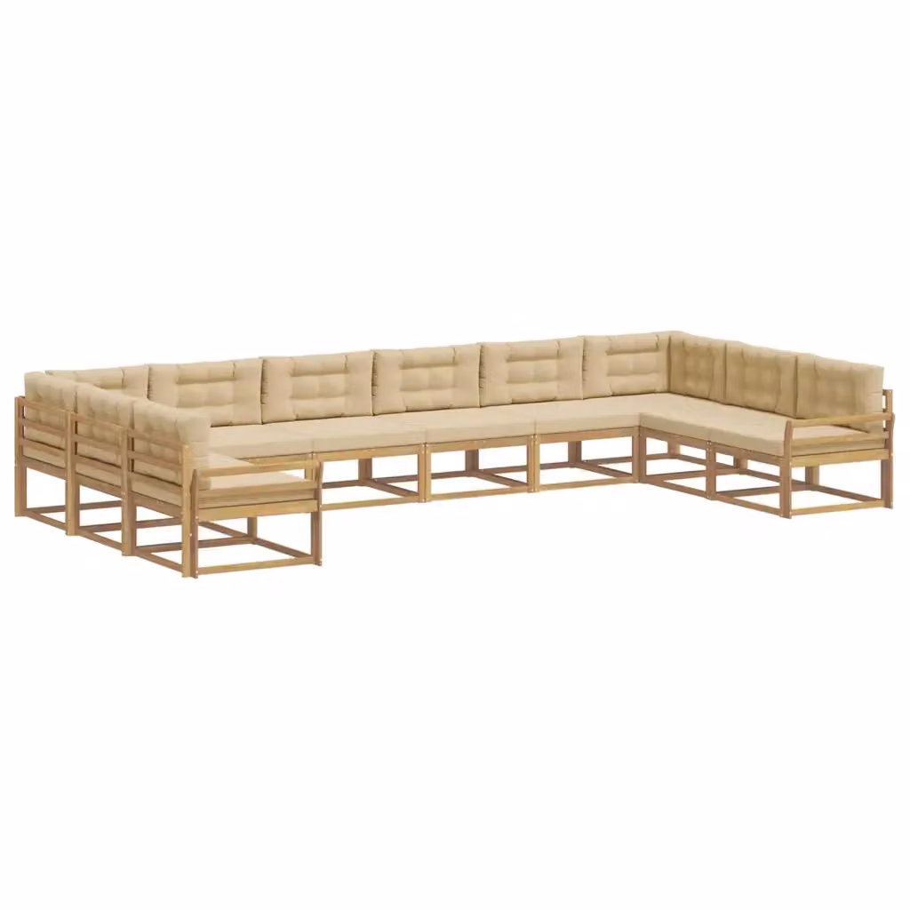 Set di divani da esterno a L vidaXL in legno di acacia con cuscini Bianco e Beige – 2