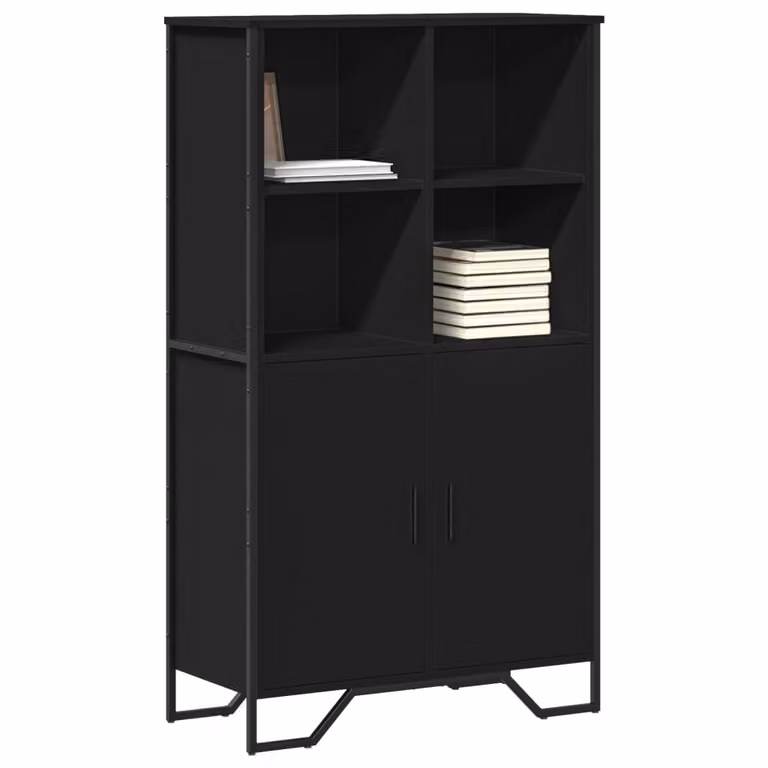Credenza nera vidaXL con ante a battente e ripiani interni in MDF, L: 79,5 cm, P: 35,5 cm, H: 137,5 cm