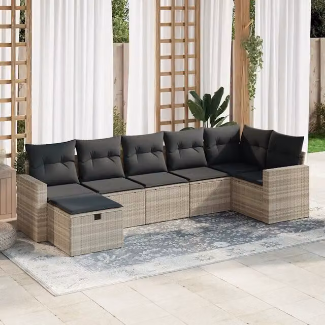 Set Divani da Giardino 7pz con Cuscini Grigio Chiaro Polyrattan 3325408