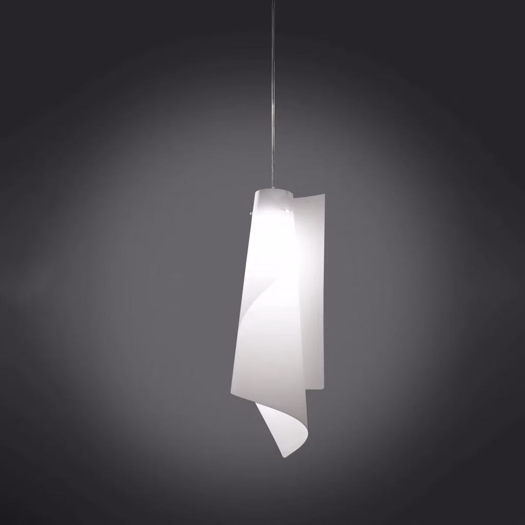 Lampada a sospensione moderna Linea Zero Polilux Bianco e Metallo Cromo, 1 Luce E27, H: 68 cm – 2