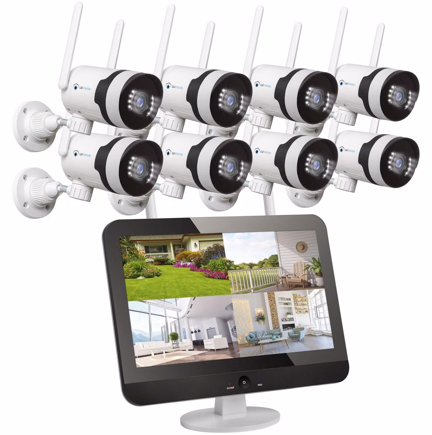 Sistema di videosorveglianza PTZ LUVISION Dual WLAN con monitor da 5 MP, microfono, sirena, visione notturna e tracciamento del movimento tramite IA