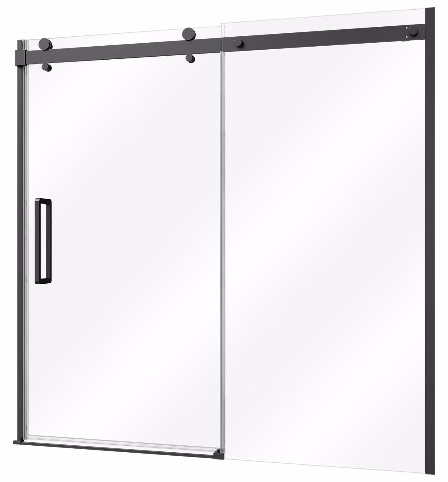 Pannello doccia SucceBuy per vasca da bagno, dimensioni 1524x1524 mm, parzialmente incorniciato, realizzato in vetro di sicurezza da 8 mm di colore nero. Porta scorrevole per vasche da bagno e docce, dotata di due maniglie in acciaio inossidabile e rivest