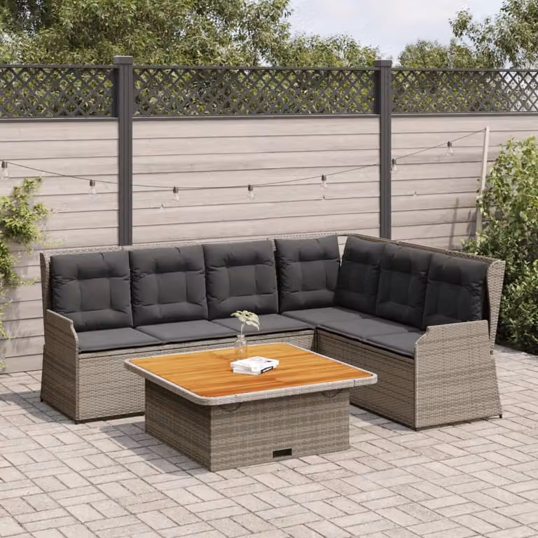 Set Divani da Giardino vidaXL 5 pz a Forma a L con Tavolino, Polyrattan Grigio e Cuscini con Rivestimenti Rimovibili