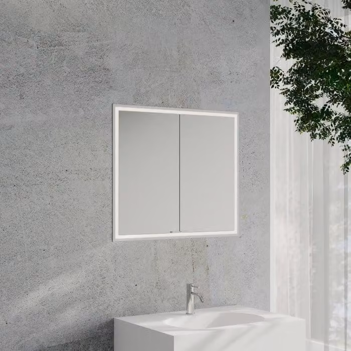 Specchio da bagno a cubo Kronenbach 2.0, da incasso, 80 cm, con 2 ante