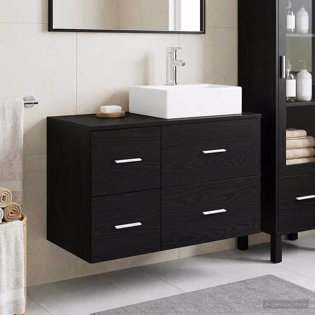 Set di mobili per il bagno moderno vidaXL composto da mobile lavabo e pensile a parete, colore nero opaco
