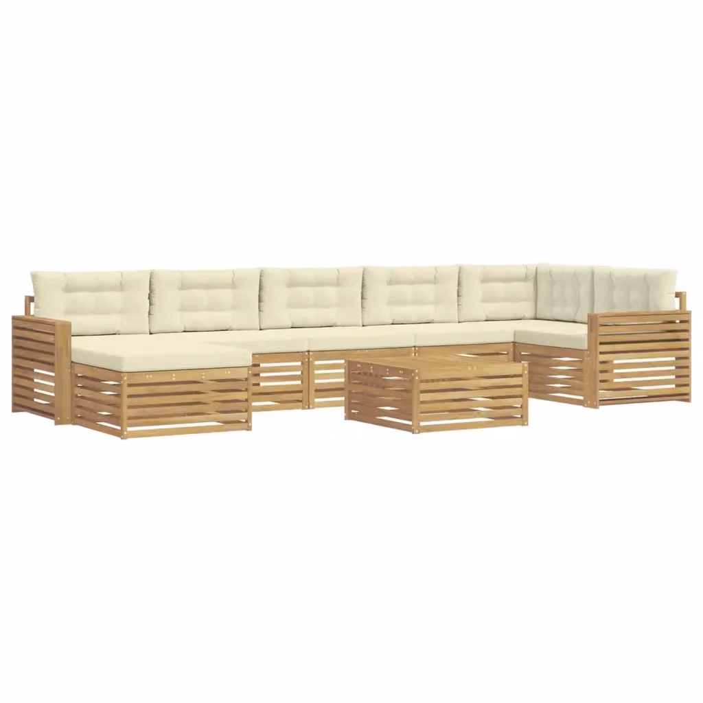Set di divani da esterno vidaXL a forma di L in legno di acacia con cuscini, bianco e beige – 2