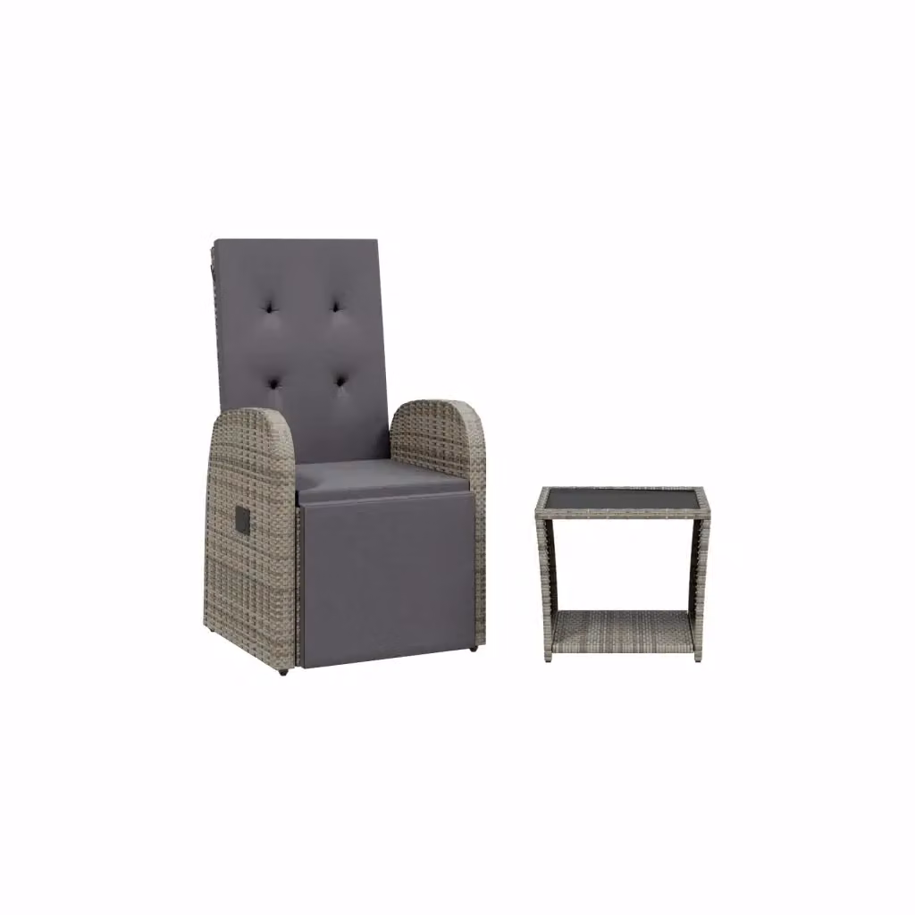 Set da pranzo da giardino vidaXL in polyrattan con tavolo in vetro e cuscini, 2 pezzi, Grigio e Nero – 2