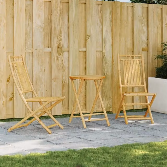Set da Bistrò vidaXL in Bambù Beige da 3 Pezzi per Giardino e Balcone