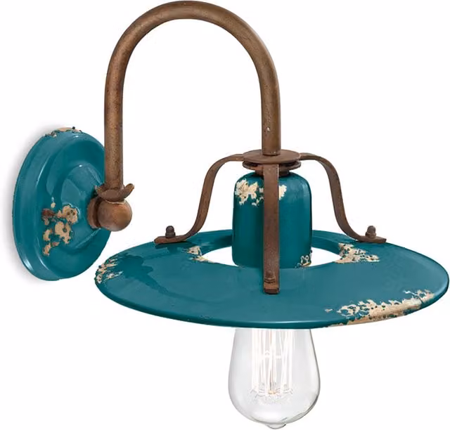 Applique Vintage Country Ferro E Ceramica Verde 1 Luce E27 25Cm