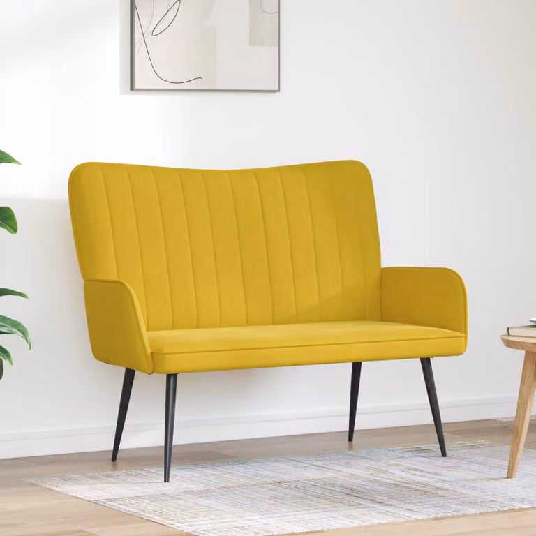 vidaXL Divano a 2 Posti in Velluto Giallo L: 115 cm, P: 61 cm, H: 87 cm