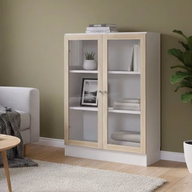 Libreria Amphan, Scaffale da ufficio, Mobile portalibri, Biblioteca, 79x28 h107 cm, Bianco e Quercia