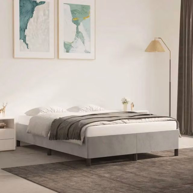 Struttura Letto Design Mania in Velluto Grigio Chiaro L/P/H: 140 x 190 x 35 cm